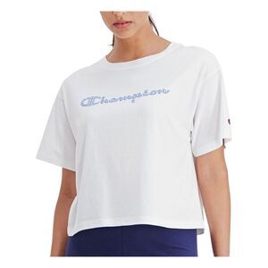 NWT CHAMPION Womens White Logo Graphic Crew Neck Crop Top L